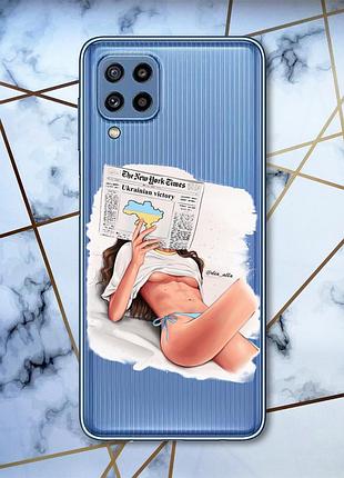Прозрачный чехол на samsung galaxy m32 / m22 / a22 4g девушка с газетой (принт 31)