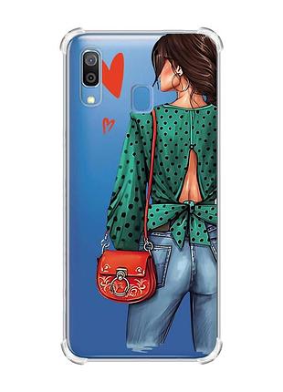 Чехол с утолщёнными углами на samsung galaxy a30 (2019)/a20 (2019) девушка в зеленом (принт 224)