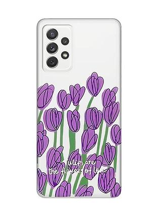 Прозрачный чехол на samsung galaxy a72/a725 тюльпаны (принт 265)