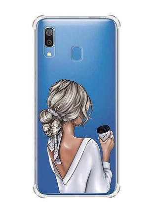 Чехол с утолщёнными углами на samsung galaxy a30 (2019)/a20 (2019) девушка с латте (принт 227)