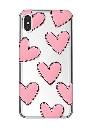 Прозрачный чехол на iphone xs max :: сердечка розовые (принт 78)