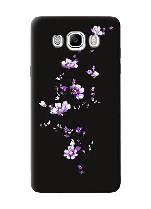 Матовый черный чехол на samsung galaxy j7(2016) j710 :: веточка цветов (принт 278)