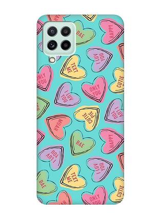 Матовий бірюзовий чохол на samsung galaxy m32/m22/a22 4g :: сердечка з текстом (принт 333)