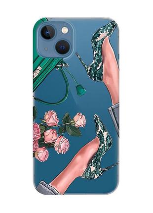 Прозрачный чехол на iphone 13 :: туфельки и цветы (принт 225)