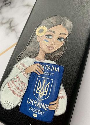 Чехол-книжка с рисунком для xiaomi redmi note 10 pro/10 pro max чёрный :: девушка с паспортом (принт 12) 2