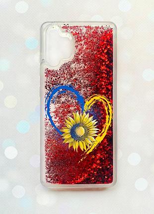 Чохол з плаваючими блискітками samsung galaxy a32 червоний :: серце з соняхом (принт 260)