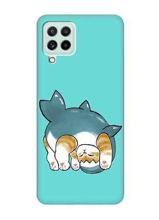 Матовый бирюзовый чехол на samsung galaxy m32/m22/a22 4g :: котенок акула (принт 378)