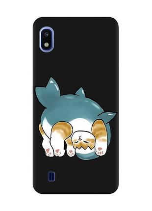 Матовый черный чехол на samsung galaxy a10 (2019) a105 :: котенок акула (принт 378)