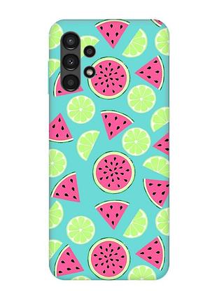 Матовый бирюзовый чехол на samsung galaxy a13 4g :: арбузы и лайм (принт 345)