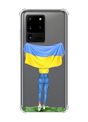 Чехол с утолщёнными углами для samsung galaxy s20 ultra :: девушка с флагом (принт 263)