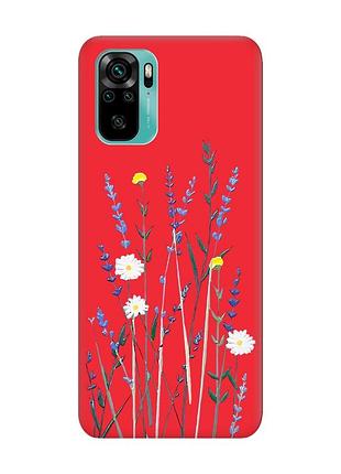 Матовий червоний чохол на xiaomi redmi note 10 / note 10s :: польові квіти (принт 270)