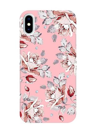 Матовый розовый чехол на iphone x/xs :: фон розы (принт 273)