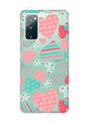 Прозорий чохол на samsung galaxy s20 fe :: різнокольорові сердечка (принт 334)