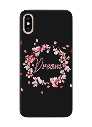 Матовий чорний чохол на iphone xs max :: віночок з сакури (принт 284)