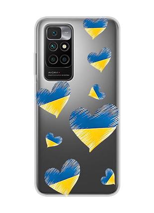 Прозорий чохол для xiaomi redmi 10 :: сердечка. україна (принт 258)