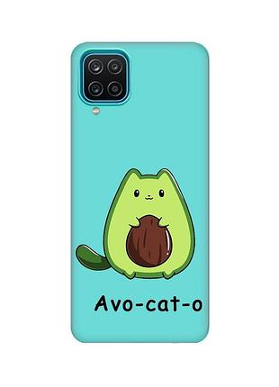 Матовый бирюзовый чехол для samsung galaxy a12 :: котик авокадо (принт 306)