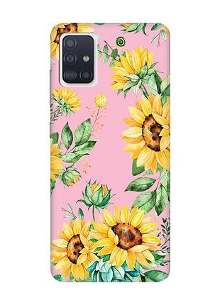 Матовый розовый чехол на samsung galaxy a71 / a715 :: подсолнухи (принт 288)