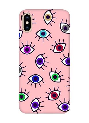 Матовый розовый чехол на iphone xs max :: разноцветные глаза (принт 336)