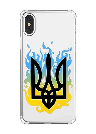 Чехол с утолщёнными углами на iphone x/xs :: тризуб пламя (принт 257)