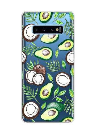 Прозрачный чехол на samsung galaxy s10 plus :: авокадо и кокос (принт 303)