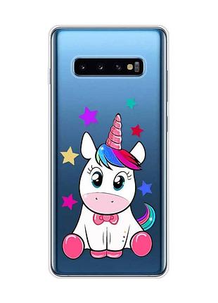 Прозрачный чехол на samsung galaxy s10 plus :: единорог (принт 102)
