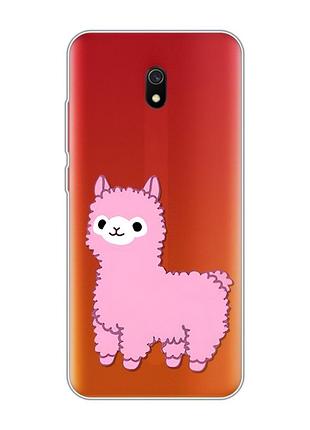 Прозрачный чехол на xiaomi redmi 8a :: лама розовая (принт 100)