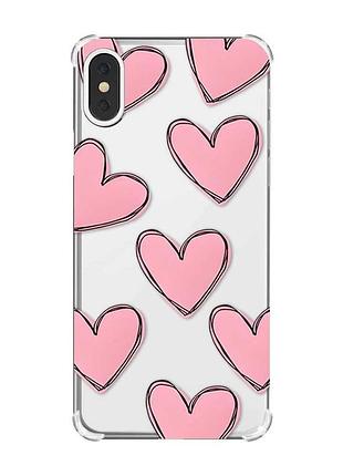 Чехол с утолщёнными углами на iphone x/xs :: сердечка розовые (принт 78)