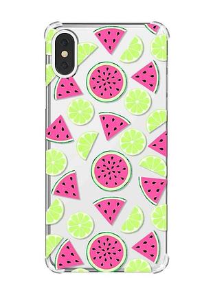 Чехол с утолщёнными углами на iphone x/xs :: арбузы и лайм (принт 345)