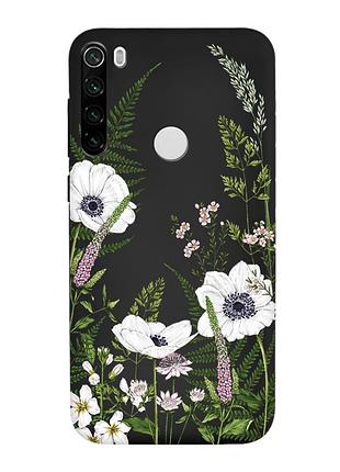 Матовый черный чехол на xiaomi redmi note 8t :: цветы полевые (принт 363)