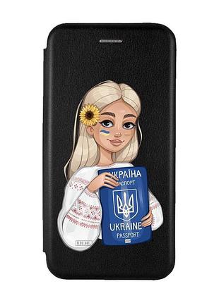 Чехол-книжка с рисунком на iphone x/xs :: черный :: девушка с паспортом (принт 13)