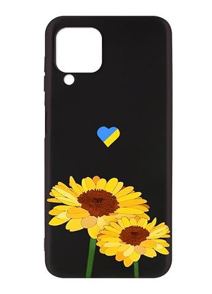 Матовий чорний чохол на samsung galaxy a12 :: жовті квіти (принт 364)