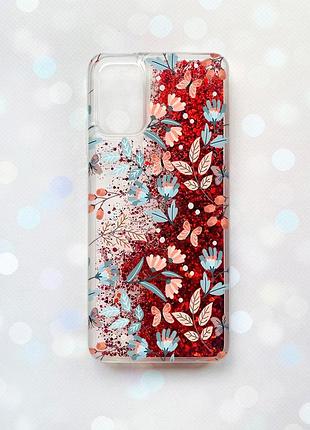 Чохол з плаваючими блискітками для samsung galaxy a03s (a037) червоний :: квітковий фон (принт 370)