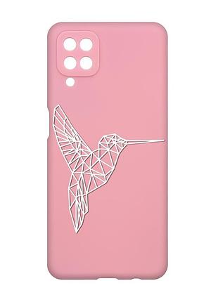 Матовый розовый чехол на samsung galaxy a12 :: колибри (принт 123)