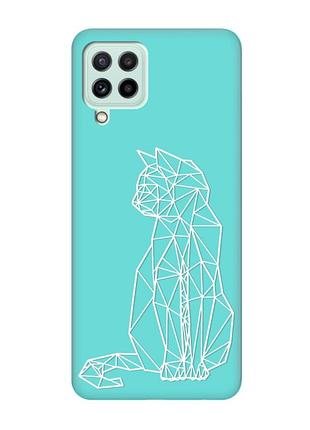 Матовый бирюзовый чехол на samsung galaxy m32/m22/a22 4g :: кошечка (принт 125)