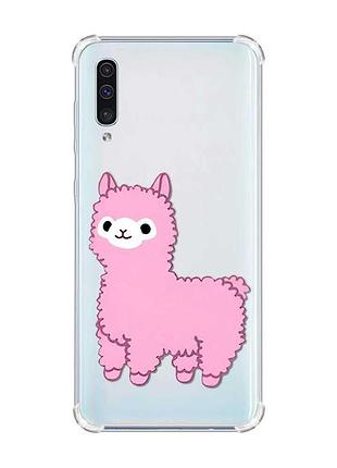 Чохол з потовщеними кутами на samsung galaxy а50 (2019) а505 :: лама рожева (принт 100)