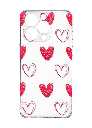 Чохол із захистом камери на iphone 15 pro :: сердечка червоні (принт 77)