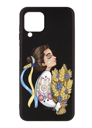 Матовый черный чехол на samsung galaxy a12 :: украинка с колосками (патриотический принт 172)