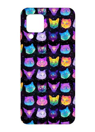 Матовый чехол с красными боками на samsung galaxy m32/a22/m22 4g :: кошки фон (принт 362)