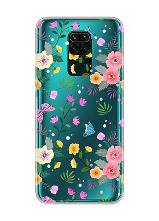 Прозрачный чехол на xiaomi redmi note 9 :: цветочный фон (принт 369)