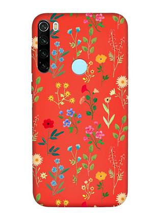 Матовый красный чехол на xiaomi redmi note 8t :: цветочный фон (принт 269)