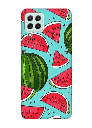Матовый бирюзовый чехол на samsung galaxy m32/m22/a22 4g :: арбузы (принт 341)