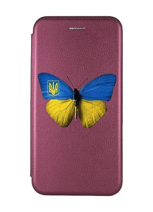 Чохол-книжка з малюнком на xiaomi redmi note 7/7 pro :: бордовий :: метелик україна /принт 255/