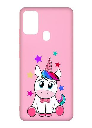 Матовый розовый чехол на samsung galaxy m30s/m21 :: единорог (принт 102)