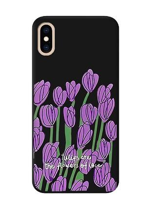 Матовий чорний чохол на iphone xs max тюльпани (принт 265)