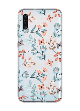 Прозрачный чехол на samsung galaxy a50 (2019) a505/a30s :: цветочный фон (принт 370)