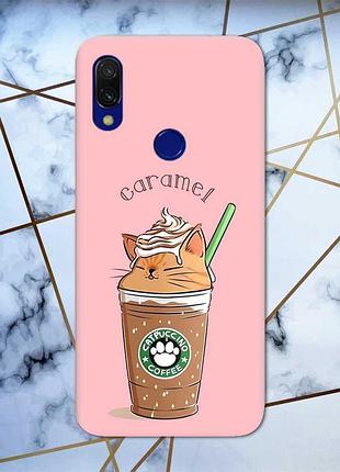 Матовий чохол з рожевими боками на xiaomi redmi 7 :: капучіно котик /принт 97/
