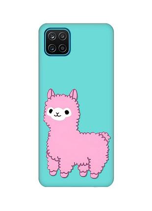 Матовый бирюзовый чехол для samsung galaxy a12 :: лама розовая (принт 100)