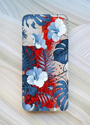 Чохол з плаваючими блискітками на samsung galaxy a24 (a245) червоний тропіки (принт 373)