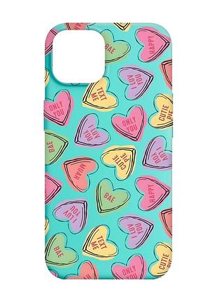 Матовий бірюзовий чохол на apple iphone 14 :: сердечка з текстом (принт 333)