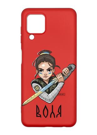 Матовый красный чехол на samsung galaxy m32/a22/m22 4g :: украинская защитница (патриотический принт 169)